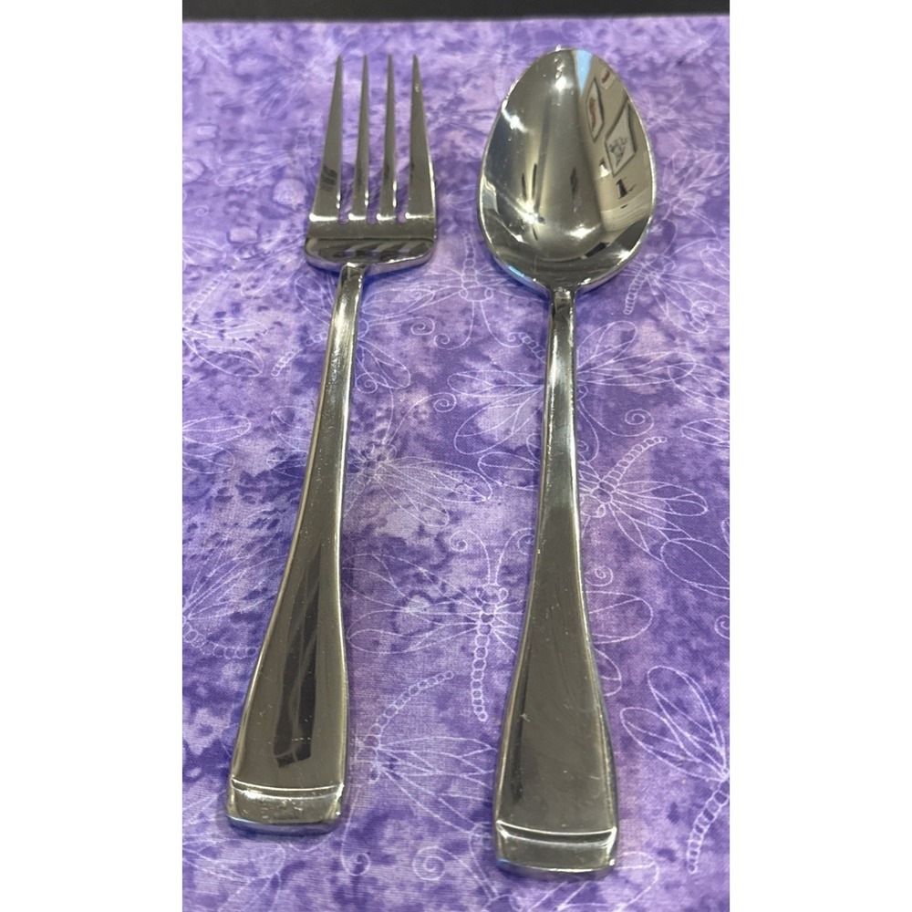 Oneida Surge Glossy Stainless Steel Flatware Serving Spoon Meat Fork
